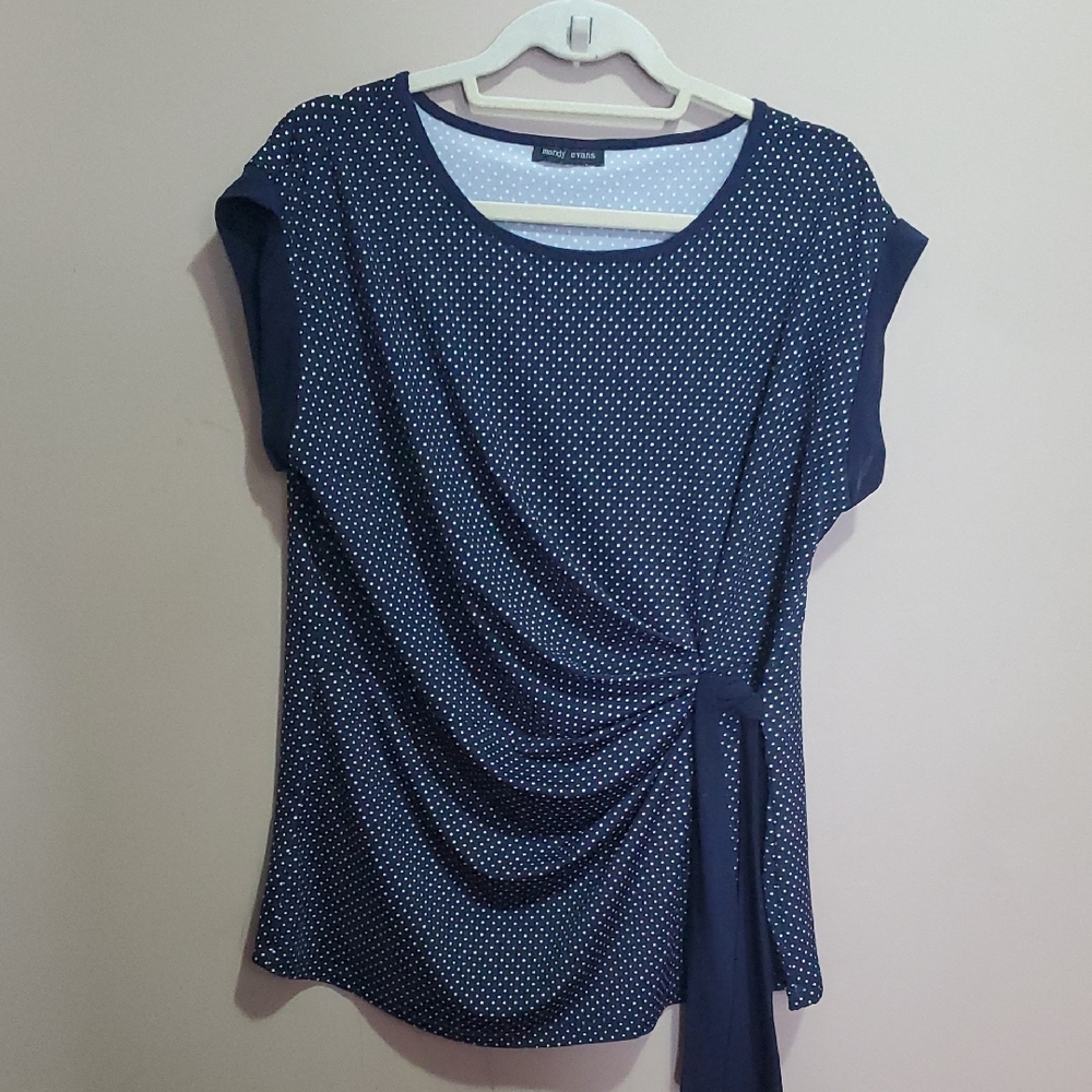 Mandy Evans Navy Blue Polka Dot Women's Top Size 1X